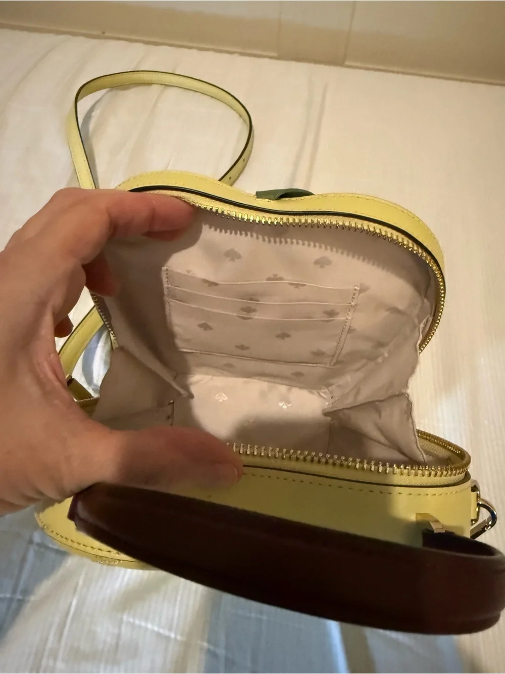 kate spade Yellow Quilted Apple Mini Crossbody with Green Leaf